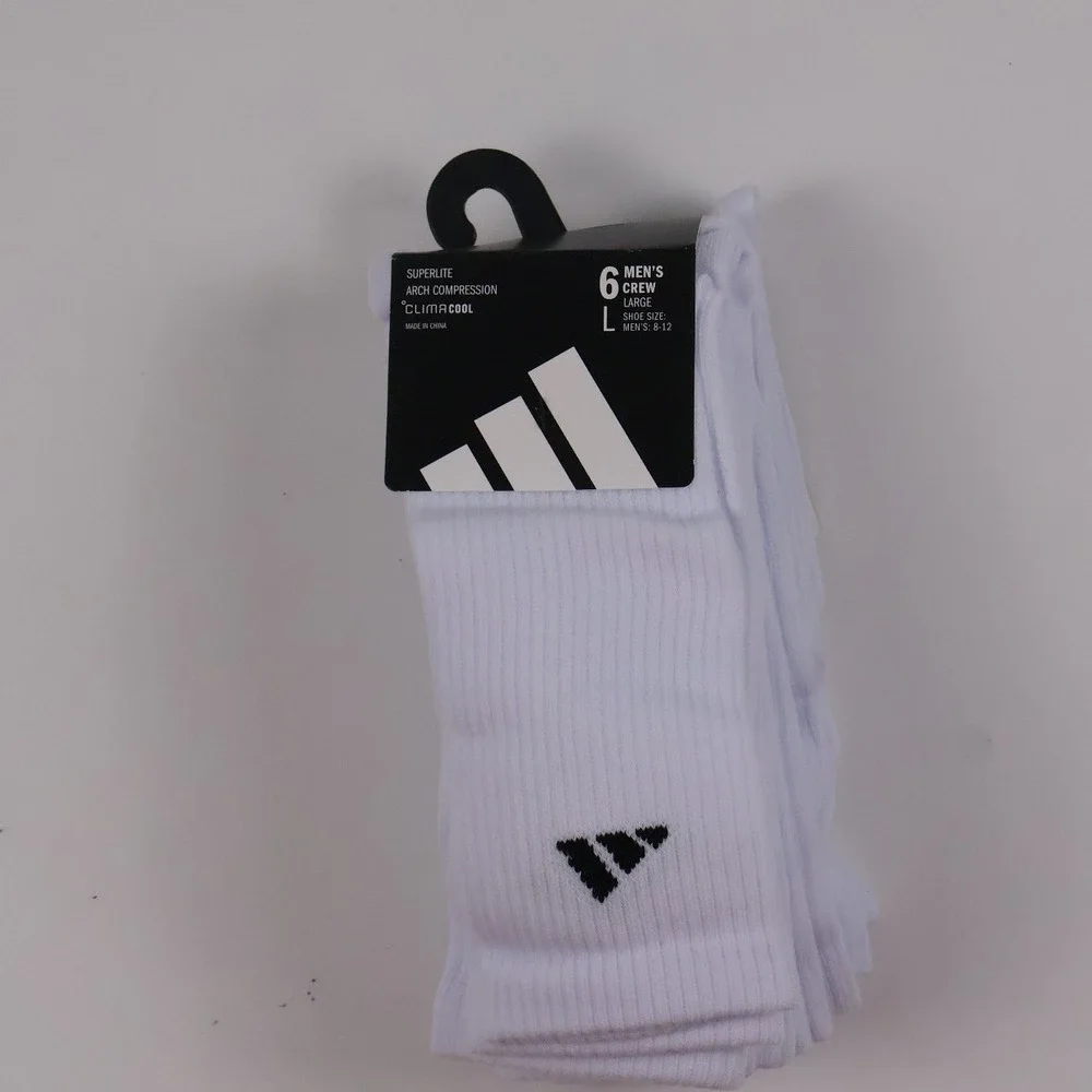 Adidas Socks Superlite ClimaCool Crew 6 Pack White Large Mens NWT